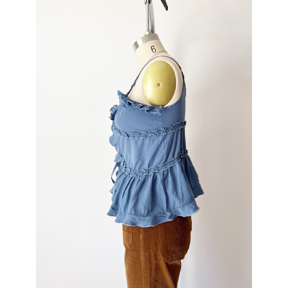 Edikted Juniper Tie Front Ruffled Top Blue Cami Fairycore Girly Romantic Small - Picture 2 of 6